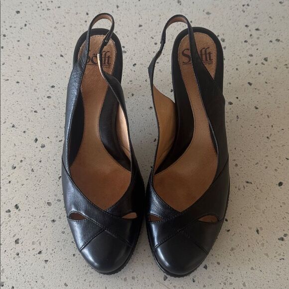 Sofft Black Leather Slingback Heels Covered Toe Comfy Shoes Women’s Size 8.5 GUC - Picture 2 of 12